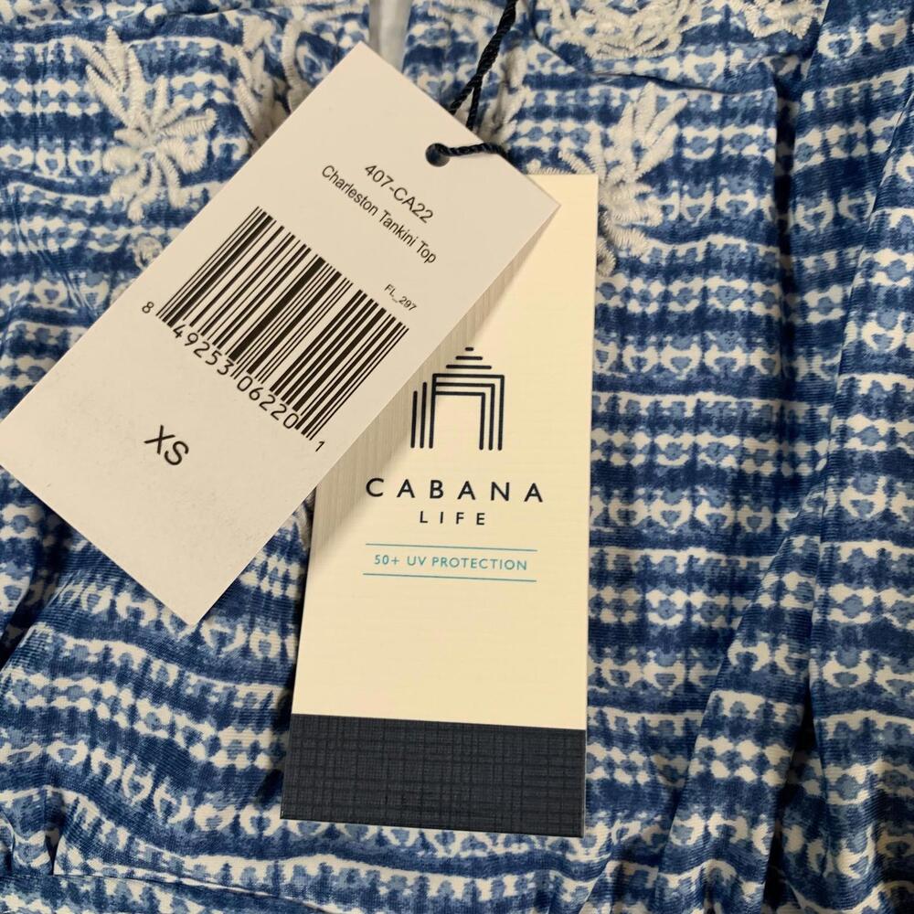 Cabana Life Charleston Tankini‎ Top Womens XS Blue White Embroidered Swim 50+ UV - Picture 3 of 11